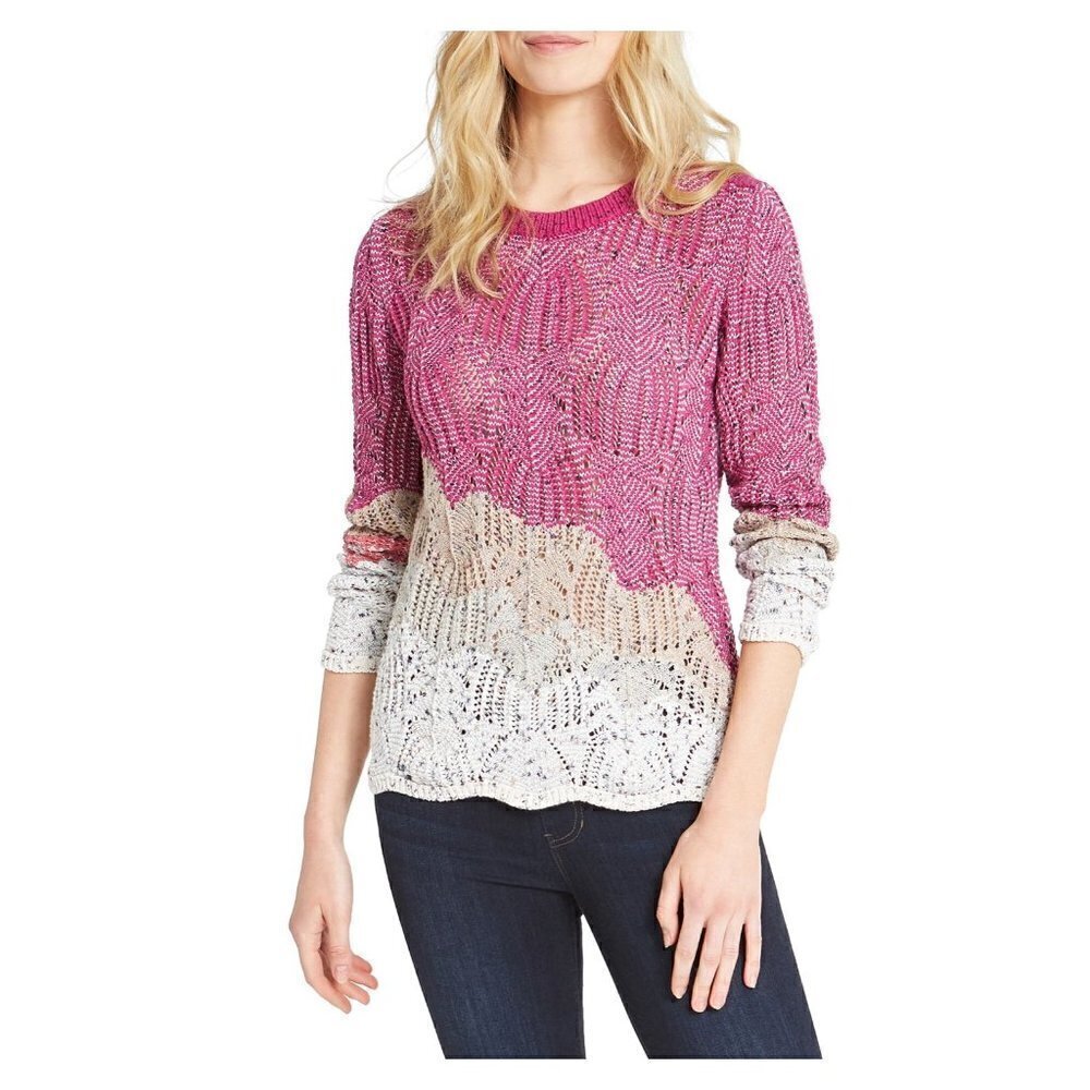 NEW Nic+Zoe Peak Mixed Stitch Knit Sweater, Size Petite P - Pink MSRP $150